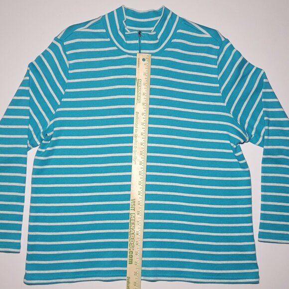 L.L. Bean Womens Sky Blue and White Striped 1/4 Zip Long Sleeve Shirt Size 2X - Picture 12 of 13